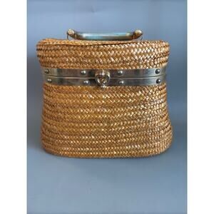 Vtg Straw Purse Oval Box Handbag Fabric Lined 1950s/ 1960s Italy - Read Details
